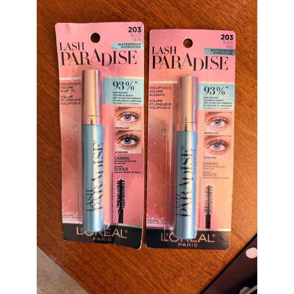 L'Oreal Lash Paradise Mascara Women 0.25oz Black Noir Waterproof 2PK NWT